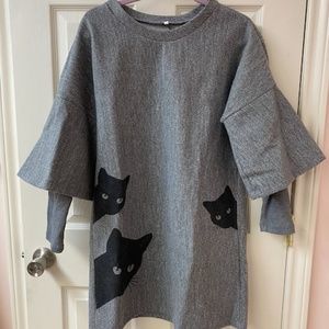 Black cat gray sweater dress